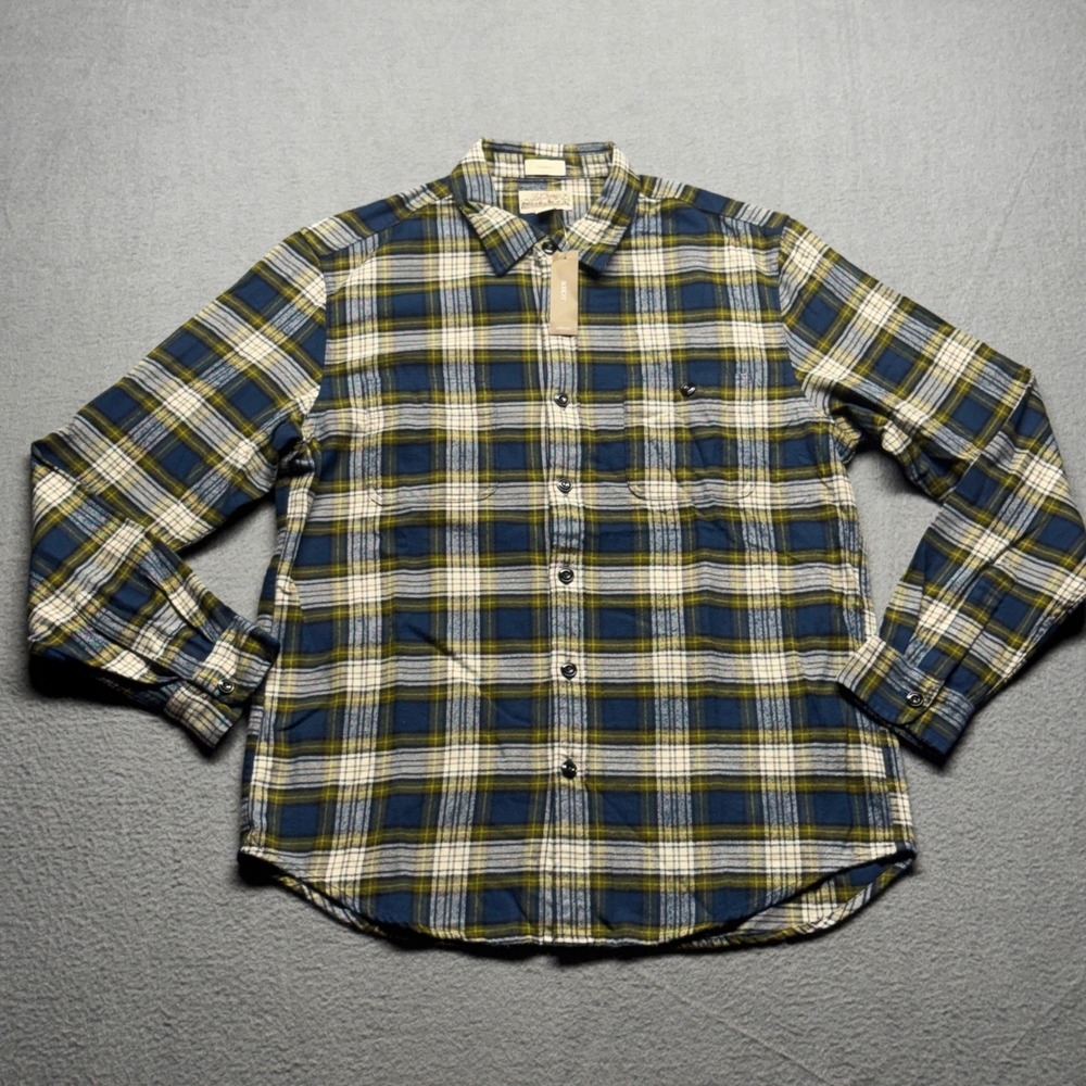 J.Crew Mens Mid-Weight Flannel Shirt Size M Blue Green Plaid Regenerative Cotton